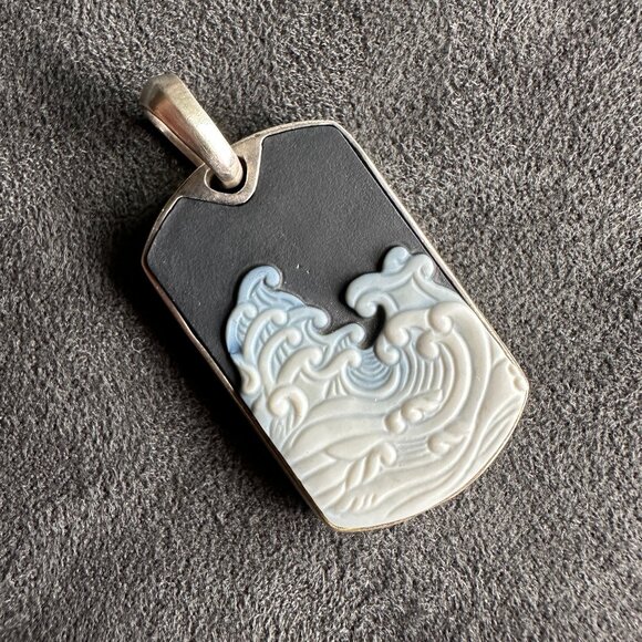 David Yurman Waves Dog Tag Pendant with White Agate - Picture 5 of 13